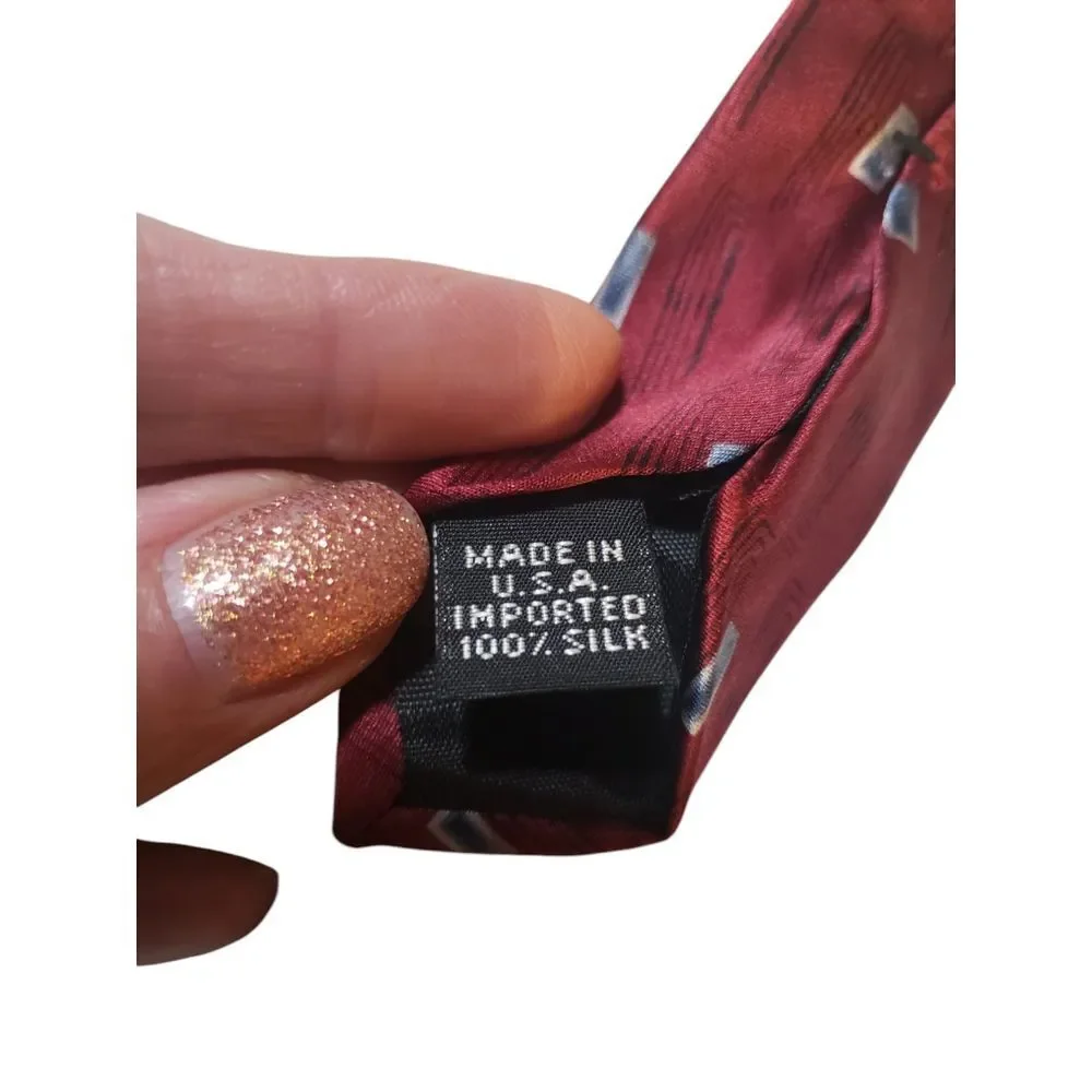 Barrington Mens Tie Necktie Designer Luxury Burgundy Black Blue Geometric‎